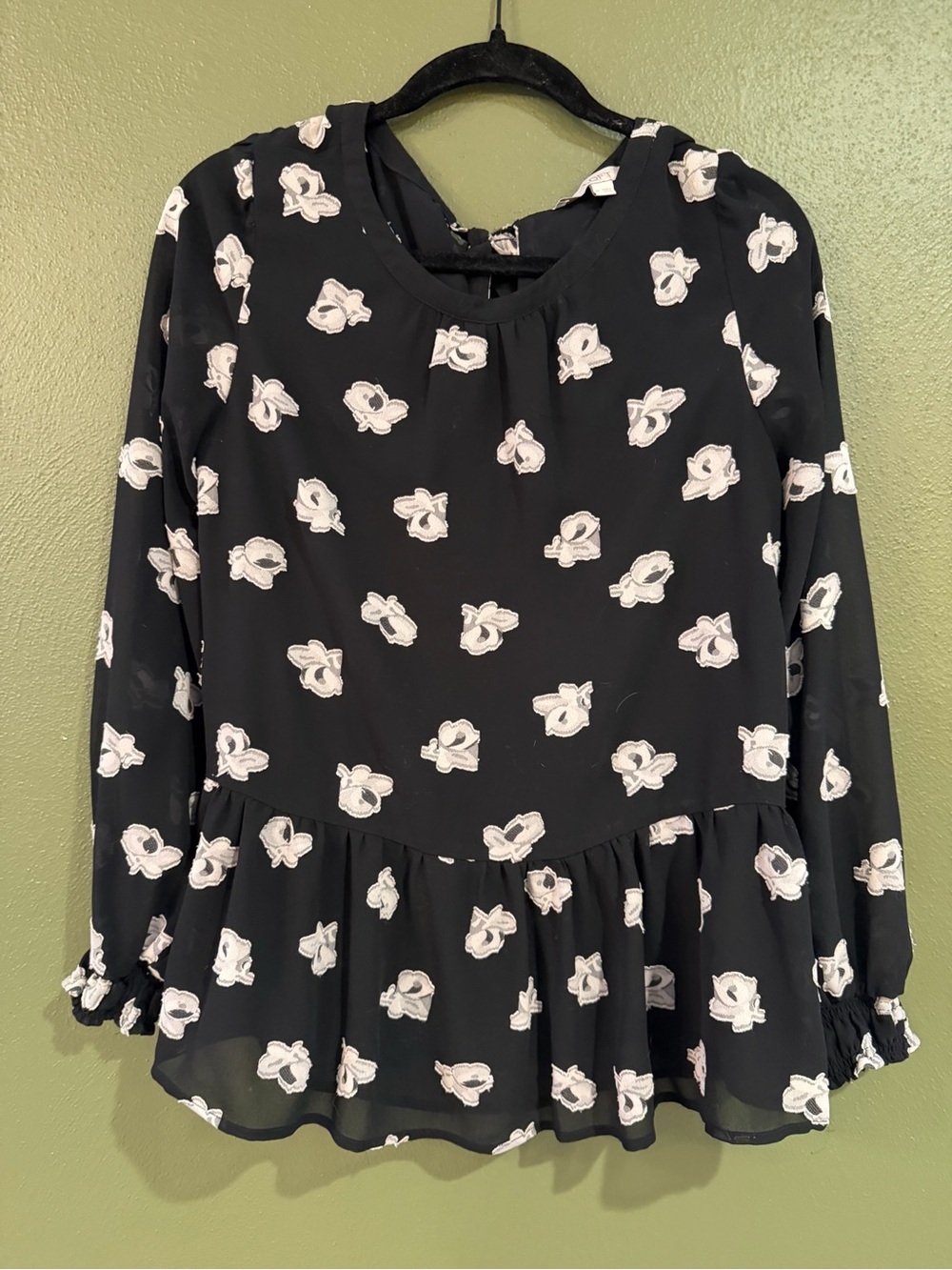 LOFT Black Blouse with White Label Accent